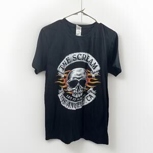 The Scream Band Tee Sz M Black Skull Flames Autographed John Corabi Motley Crue